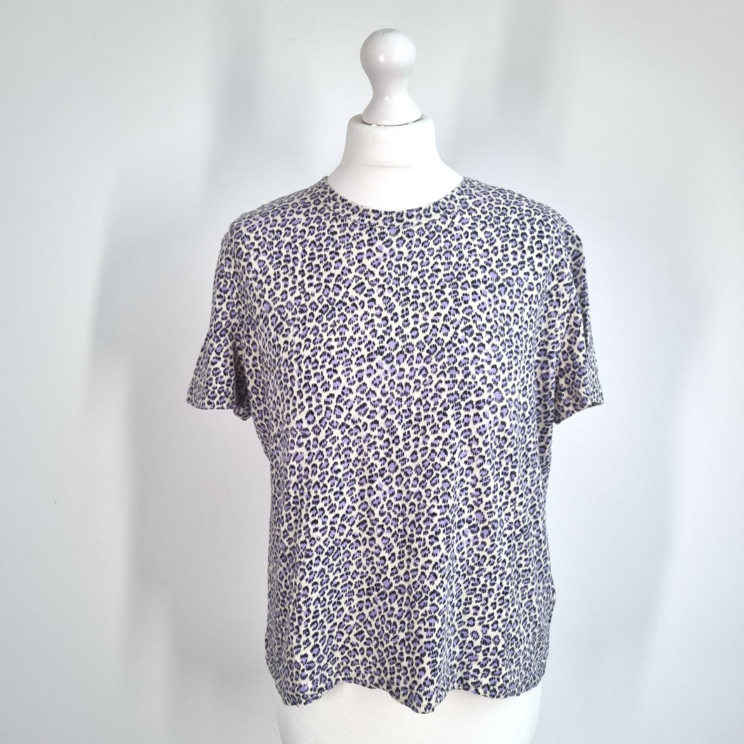 Whistles T-shirt Leopard Print Lilac Medium 100% Cotton Top Animal Short Sleeve