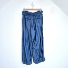 Load image into Gallery viewer, Sandwich Paper Bag Jeans Chambray Denim Blue Belted High Rise Wide Leg UK 8 EU36
