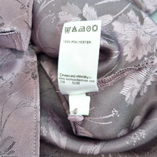 Load image into Gallery viewer, M&amp;S Satin Blouse Chinese Qipao Jacquard Lilac Top Short Sleeve Mock Neck Size 22

