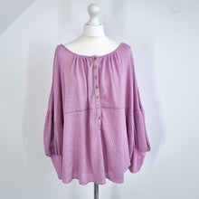 Load image into Gallery viewer, Free People Top Peasant Blouse Lilac Oversized Long Sleeves Boho Medium
