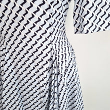 Load image into Gallery viewer, COS Dress Pleated A Line Pocket Blue Print UK 6 Work Cocktail Cotton Asymmetric
