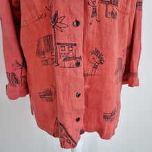 Load image into Gallery viewer, Chico&#39;s 100% Linen Blouse Giraffe Print Rust Terracota Shirt Tribal Size 1 Small
