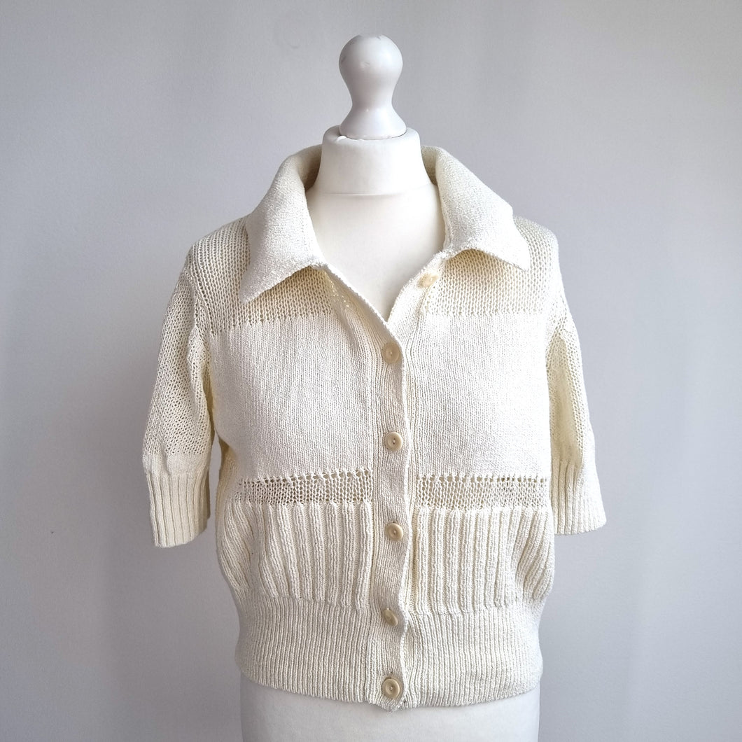 COS Cream Cardigan Short Sleeves 100% Cotton Blouse Summer Knit Buttons Large