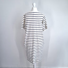Load image into Gallery viewer, Celtic &amp; Co T-Shirt Dress Striped UK 8 Cream Navy Breton 100% Cotton Pockets
