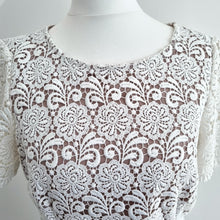 Load image into Gallery viewer, Reiss Dress Lace Shift Off White Nude Lining Swift Scalloped Cocktail Floral 8
