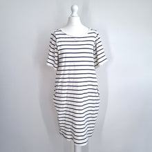 Load image into Gallery viewer, Celtic &amp; Co T-Shirt Dress Striped UK 8 Cream Navy Breton 100% Cotton Pockets
