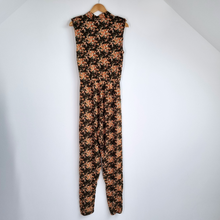 Load image into Gallery viewer, NWT Ruby Rocks Jumpsuit Brown Floral Print 8 Autumn Sleeveless Tapered Buttons
