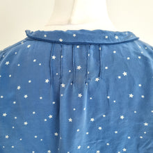 Load image into Gallery viewer, MiH 100% Silk Top Cropped Blouse Blue Star Print Button Down Frill Ruffle Medium
