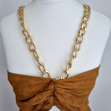 Load image into Gallery viewer, Warehouse Midi Dress Chain Straps Cutout 8 10 Tan Jacquard Party Halter Ruched

