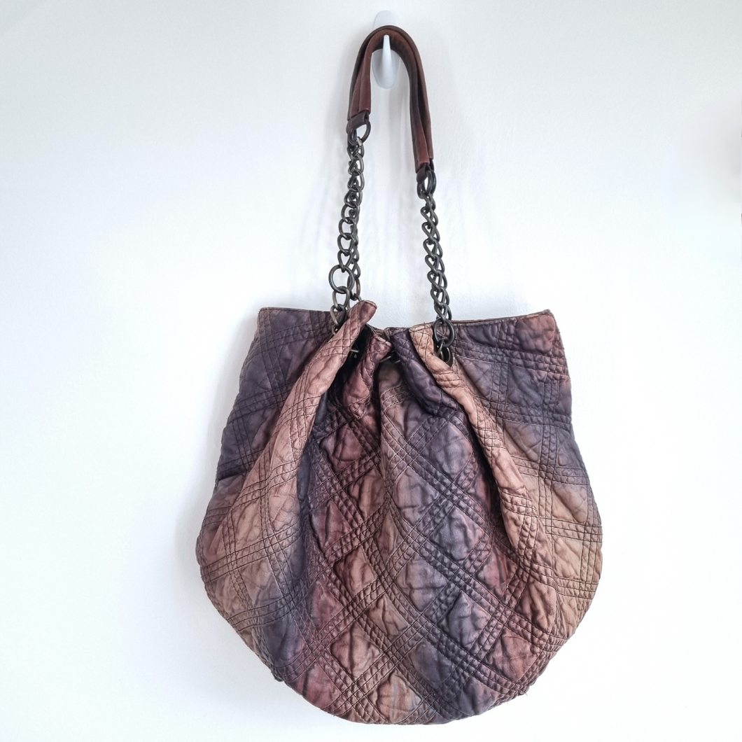 AllSaints Quilt Chain Bag Genuine Leather Tie-Dye Brown Ombre Tote Shoulder