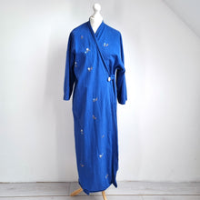 Load image into Gallery viewer, Vintage St Michael Robe Dressing Gown Blue Embroidered Cotton Wrap Kimono 10 12

