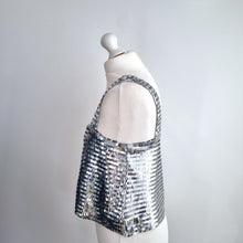 Load image into Gallery viewer, Zara Silver Sequin Top Crop Camisole Metallic Lined Party Festival Medium

