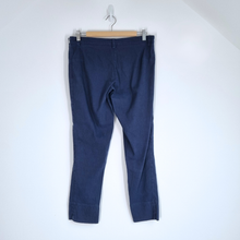 Load image into Gallery viewer, 120% Lino Linen Trousers 8 Navy Blue Cigarette Low Rise Slim Fit Work Summer
