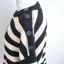 Load image into Gallery viewer, New Look Striped Jumper  Size Large Black Cream Button Shoulder Boxy Breton
