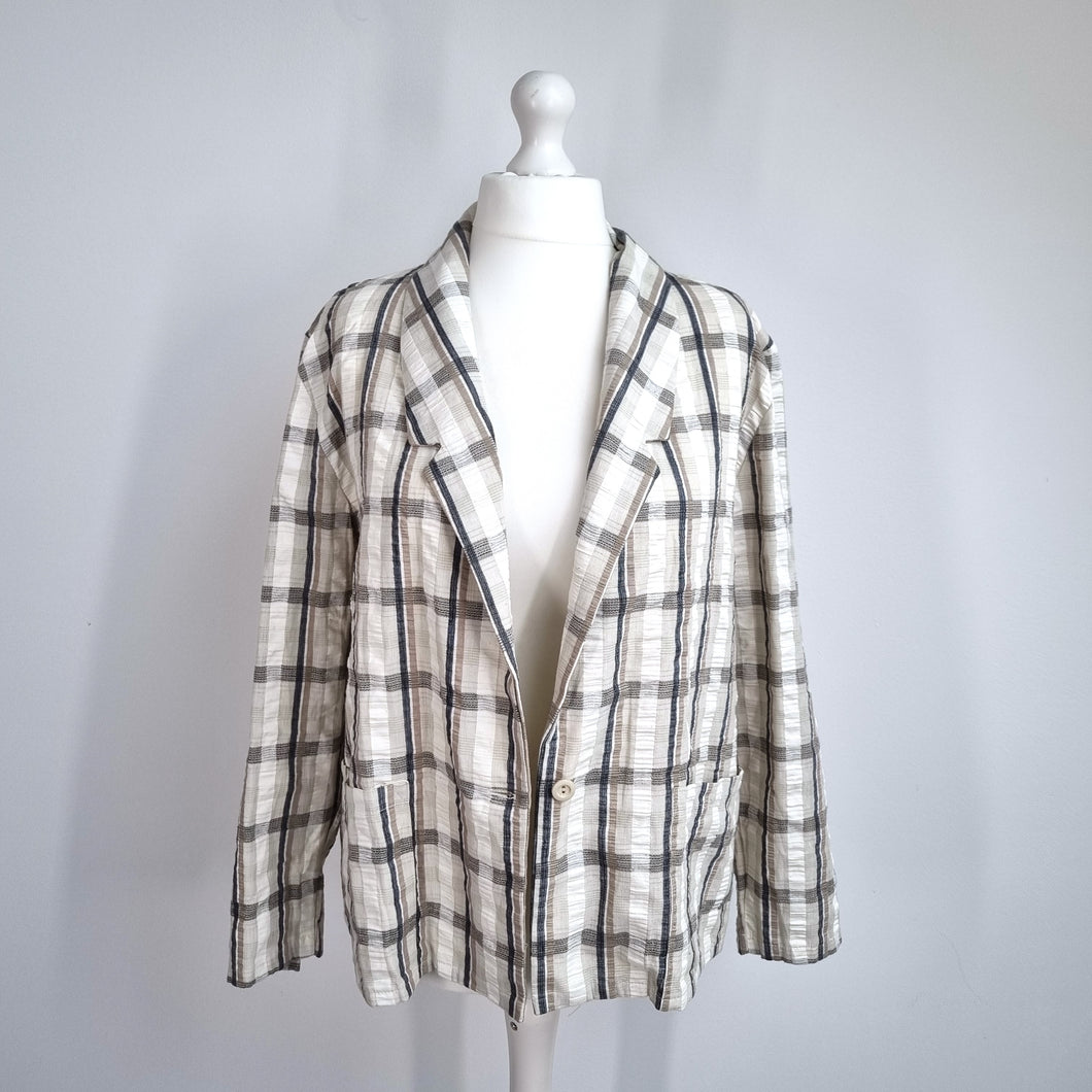 Vintage Heather Valley Blazer Jacket 16 Tartan Check Cotton Edinburgh Beige