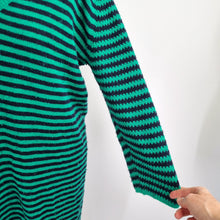 Load image into Gallery viewer, Benetton Jumper Dress Wool Blend XL Striped Green Black Winter Knitted V Neck
