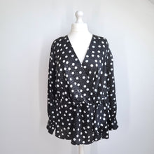 Load image into Gallery viewer, Joe Browns Blouse Polka Dot Plus Size 24 Black Smock Peplum Top Wrap Long Sleeve
