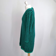 Load image into Gallery viewer, Benetton Jumper Dress Wool Blend XL Striped Green Black Winter Knitted V Neck
