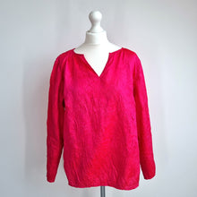 Load image into Gallery viewer, East Crinkle Blouse Pink Neon Long Sleeves Top V Neck Fuchsia Bright Size XL
