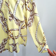 Load image into Gallery viewer, Zara Rope Print Shirt Chain Small Light Yellow Tunic Blouse Satin Long Sleeves
