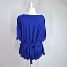 Load image into Gallery viewer, Phase Eight Peplum Blouse UK 18 Royal Blue Ruched Stretch Top Smart Casual Work
