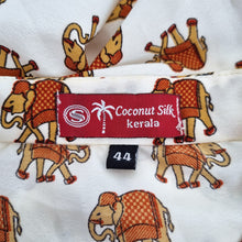 Load image into Gallery viewer, Coconut Silk Kerala Shirt Elephant Print Indian Off-White Mock Neck Men&#39;s 44
