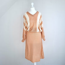 Load image into Gallery viewer, Vintage Knitted Dress Midi Long Sleeves Pink Blouson Drop Waist Batwing 6 8
