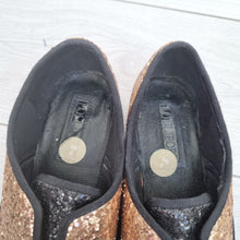 Load image into Gallery viewer, Lollipops Glitter Brogues Shoes UK6 Oxford Ladies Flats Party Gold Black Leather
