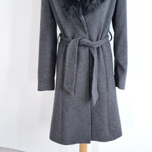 Load image into Gallery viewer, Feraud Coat Belted Wool Cashmere Grey Removable Faux Fur Collar Work Smart 10
