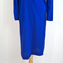 Load image into Gallery viewer, Vintage Jaeger Dress Midi 100% Wool Electric Blue Tunic Long Sleeves 70s 80s 14
