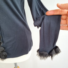 Load image into Gallery viewer, East Flower Trim Cardigan Top Medium Navy Black Long Sleeve Stretch Jersey
