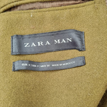 Load image into Gallery viewer, Zara Man Coat Belted Khaki Green Military Double Breasted Work Overcoat Small
