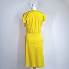Load image into Gallery viewer, Vintage Dress Yellow Polka Dots Pockets Tea Dress Retro 80s Empire Waist 12 14

