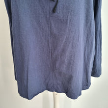 Load image into Gallery viewer, Lace Up Smock Blouse XXL Peasant Artisan Cotton Linen Navy Blue Tunic Workwear
