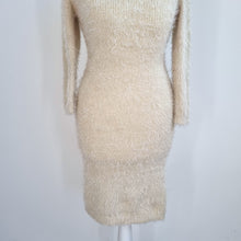 Load image into Gallery viewer, Y2K Fuzzy Knit Dress Cream Open Back Tie Bodycon One Size Boutique Jumper Winter
