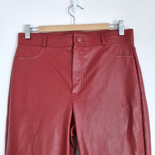 Load image into Gallery viewer, Zara Faux Leather Trousers Large Dark Red Skinny Ankle Zip High Rise Pockets
