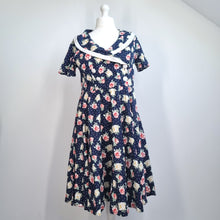 Load image into Gallery viewer, Hell Bunny Dress Floral Print 2XL Navy Blue Sailor Retro 50s Revival Stretch
