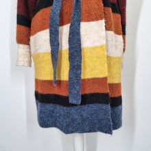 Load image into Gallery viewer, Next Long Cardigan Belted 18 Multicoloured Pockets Striped Coatigan Chunky Knit
