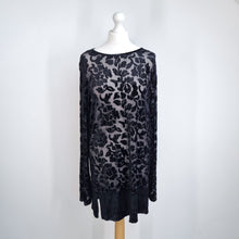 Load image into Gallery viewer, Vintage St Michael Velvet Tunic Top UK 12 M&amp;S Black Floral Sheer Mini Dress 90s
