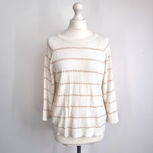 Load image into Gallery viewer, Oliver Bonas Jumper Cream Textured Knit UK 10 Striped Lightweight 3/4 Sleeves
