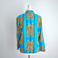 Load image into Gallery viewer, Tibetan Tiger Pyjama Shirt Turquoise Blue Block Print 100% Cotton PJ Top Large
