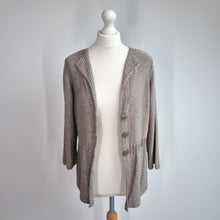 Load image into Gallery viewer, M&amp;S Per Una Cardigan Medium Metallic Gold Made in Italy Peplum Buttons Knit
