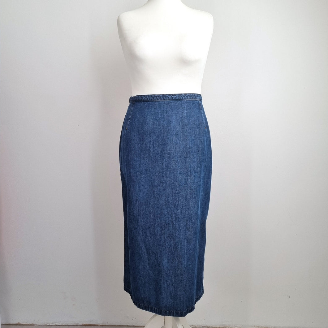 Vintage St Michael Skirt Denim 22 Fits 18 20 Midi Blue M&S 80s 90s Jeans Cotton