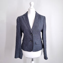 Load image into Gallery viewer, Jigsaw Blazer 100% Linen 8 Grey Jacket Fitted Prince of Wales Check Lined Work
