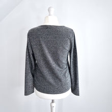 Load image into Gallery viewer, Hush Lurex Top Sparkly Silver Blouse Sweetheart Ruched Stretch Long Sleeves XL
