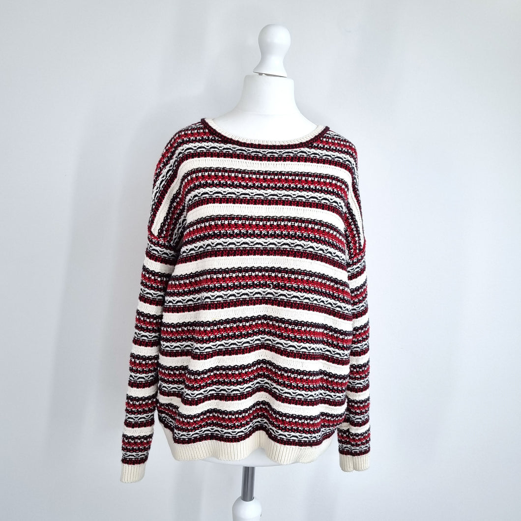 Hobbs Jumper 100% Cotton Striped Red Santana Fair Isle  Sweater Knit Small