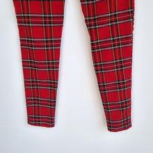 Load image into Gallery viewer, ZARA Red Tartan Skinny Trousers Small High Waisted Plaid Punk Leggings Check
