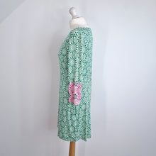 Load image into Gallery viewer, Boden Jersey Dress Skater Short Green Pink Medallion Print Stretch 12 Petite
