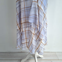 Load image into Gallery viewer, M&amp;S Autograph Midi Dress Chiffon Check Pastel Blue Ruffles Occasion Tartan 18
