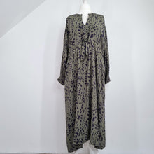 Load image into Gallery viewer, Hush Midi Dress Kaftan Khaki Green Animal Print Oversized Beach Fits up to UK 16
